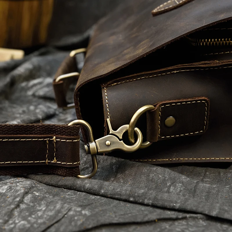 Dark Brown Unisex Large Leather Travel Laptop Bags Briefcase