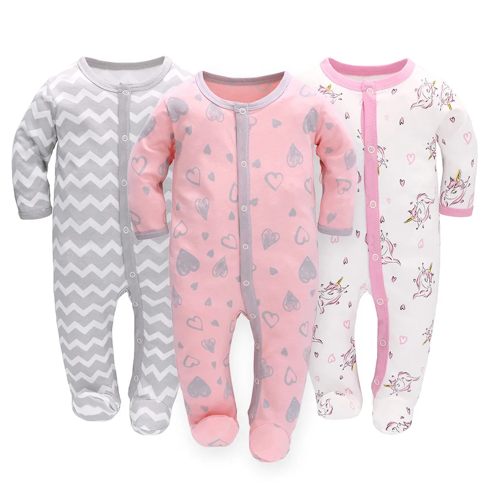 Baby Rompers Cotton Infant Pajamas Full Sleeve Toddler Breathable Jumpsuit for Four Season 3pcs