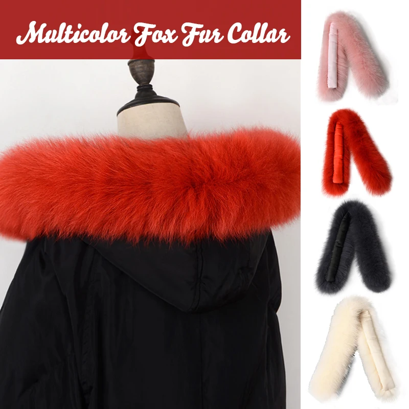 Real Fox Fur Scarf  75cm Winter Natural Fur Collar Real Fox Fur Collar Band Trimming Coat Hat Scarf Accessories Neck Wear