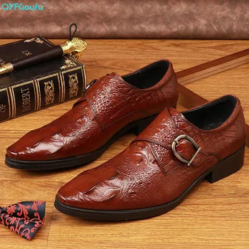 

QYFCIOUFU Handmade Italy Designer Men Oxford crocodile shoes Genuine Leather Wedding Party Formal Casual Brand Male Dress Shoes