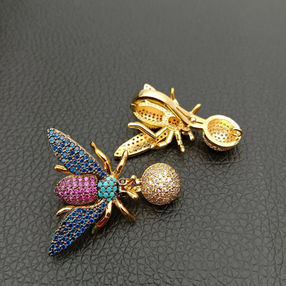 

2pcs Cubic Zircon Micro pave bee fixed interlayer clasp clip double connector DIY Jewelry Findings