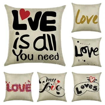 

Love Letter Pattern Print Cushion Cover Linen Decorative for Sofa Seat Soft Throw Pillow Case Cover 45x45cm Home Decor