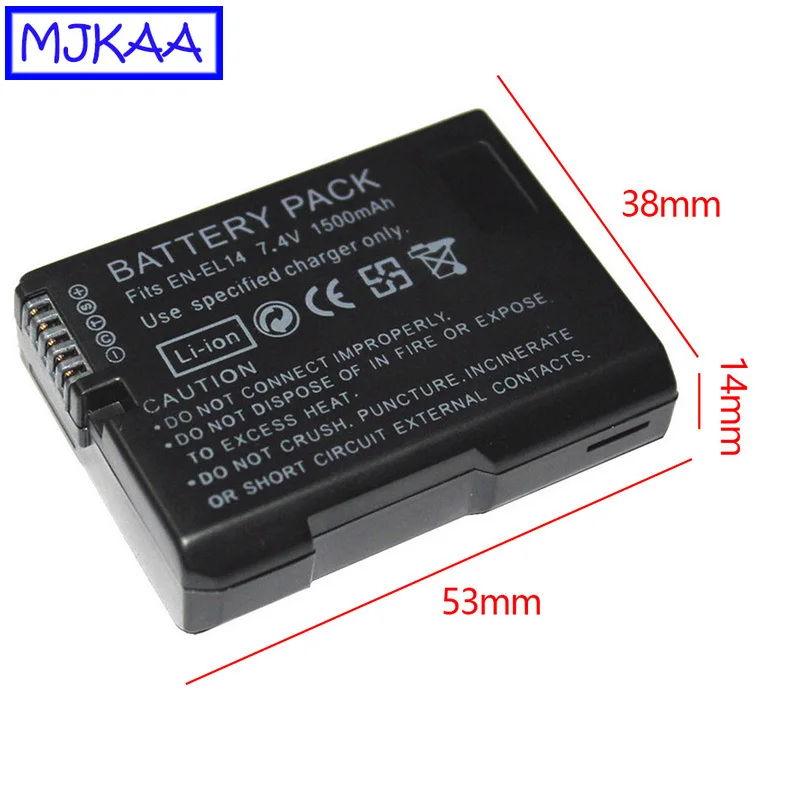 MJKAA EN-EL14 7,4 V 1500mAh литий-ионный аккумулятор для камеры высокого качества для Nikon D5200 D3100 D3200 D5100 P7000 P7100 MH-24