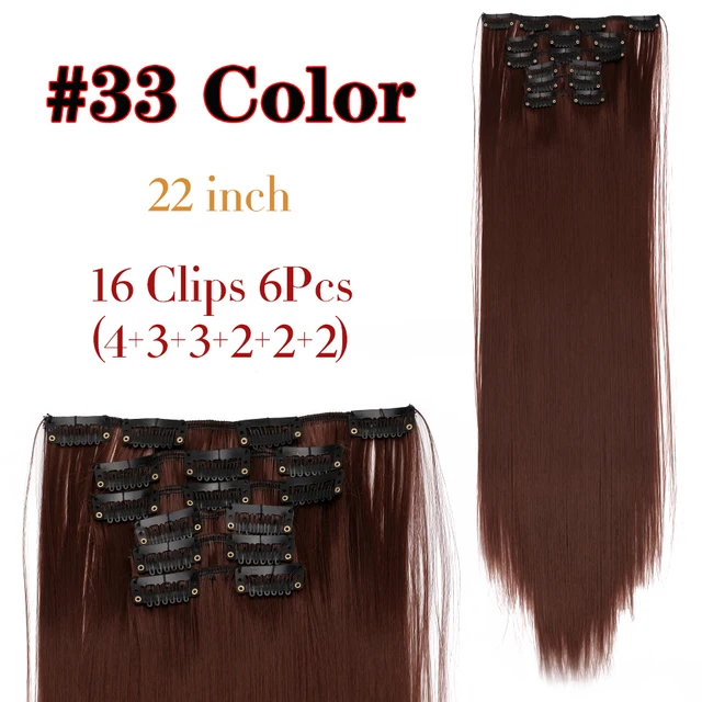 Synthetic 6H/613# Clip In On Hair Extensions 6Pcs/Set 16 Clips Hair Extension Full Head 55Cm Straight Synthetic Fiber Hairpieces 33