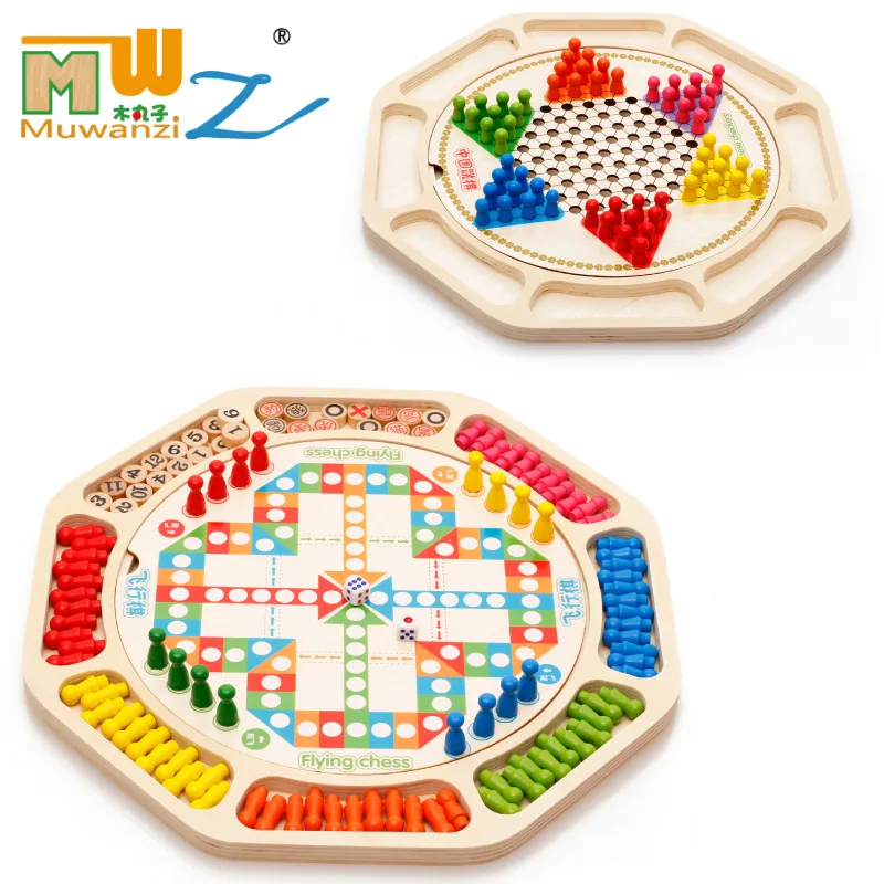 

Multi-functional Sixteen One Wood System Checkers Aeroplane Chess Five-in-a-row Parent And Child CHILDREN'S Toy Adult Board Game