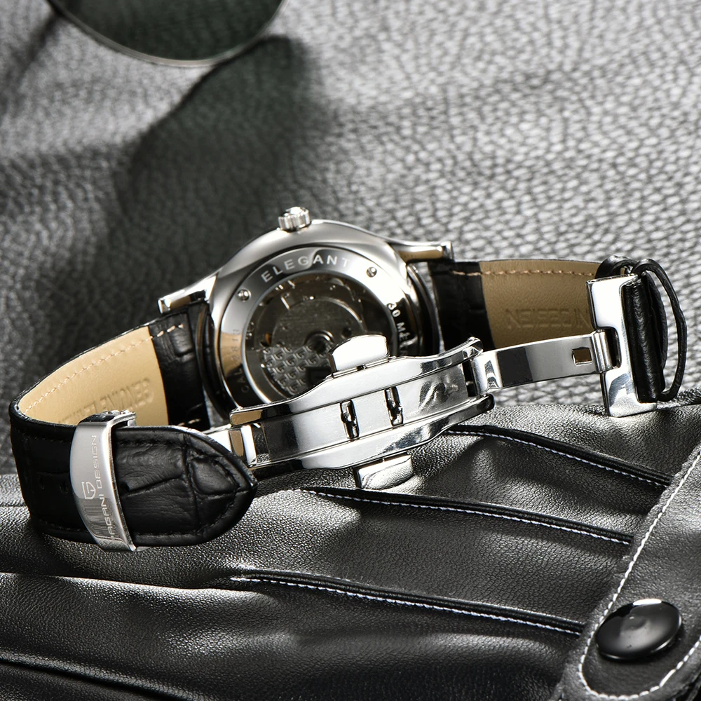 Новинка, ультратонкие простые классические мужские механические часы, деловые водонепроницаемые часы, роскошные брендовые автоматические часы из натуральной кожи