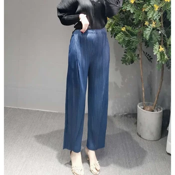 

Changpleat 2020 Spring Summer button design Women cropped pants Miyak Pleated Fashion Solid Loose Large Size Elastic waist pants