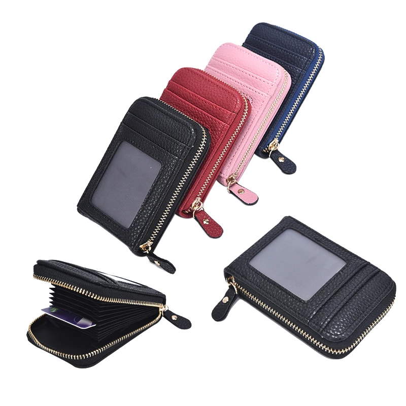 1Pc Unisex Lady Men Wallet Credit Card Case Holder Leather Blocking Zip Pocket