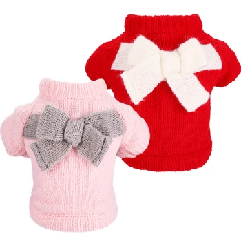 

Autumn Winter Warm Cute Dog Pet Clothes Puppy Solid Color Bow-Knot Sweater Puppy Cute Sweater For Small Dogs Pet Clothing Coat