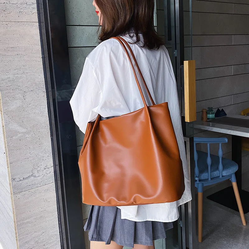 

2019 New Style Korean-style INS Textured Nappa Shoulder Bag Women's Large Tote Bag Commuting Handbag Fashion