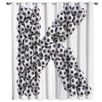 

Letter K Curtains Stack of Soccer Balls with K Shape 3D Window Curtains for Living Room Bedroom Kitchen Kids Room Curtains