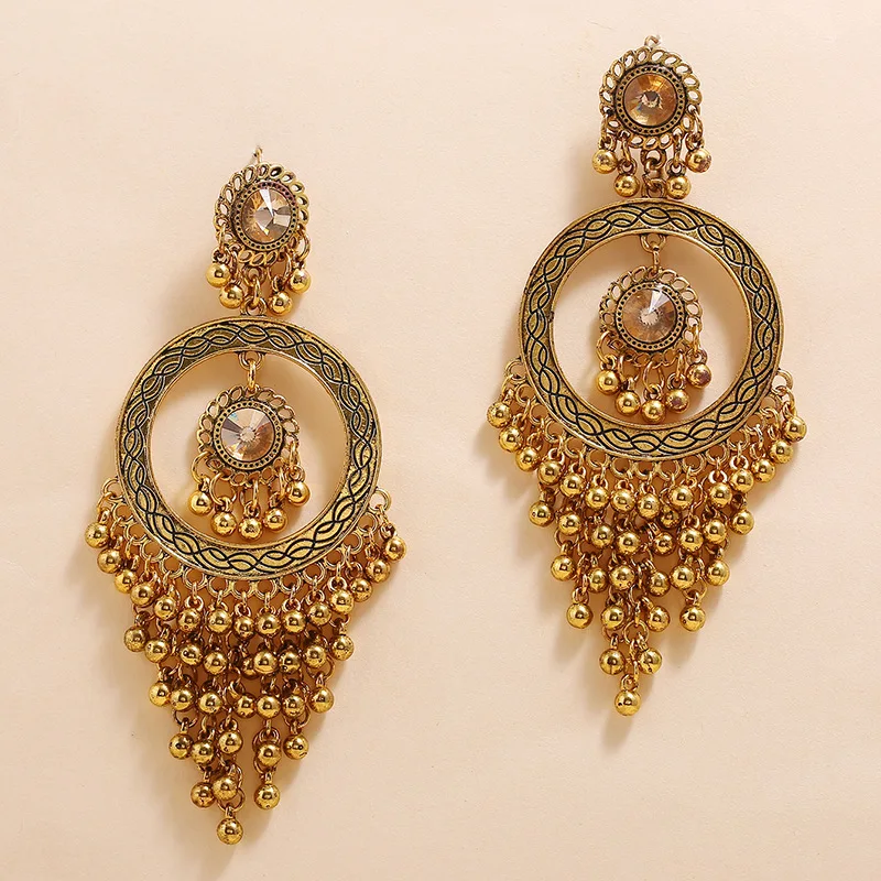 2020 Indian Gold Handmade Bead Flower Champagne Stones Tassel Thailand Piercing Earrings Korean Fashion Party Jewelry Bijoux | Украшения и