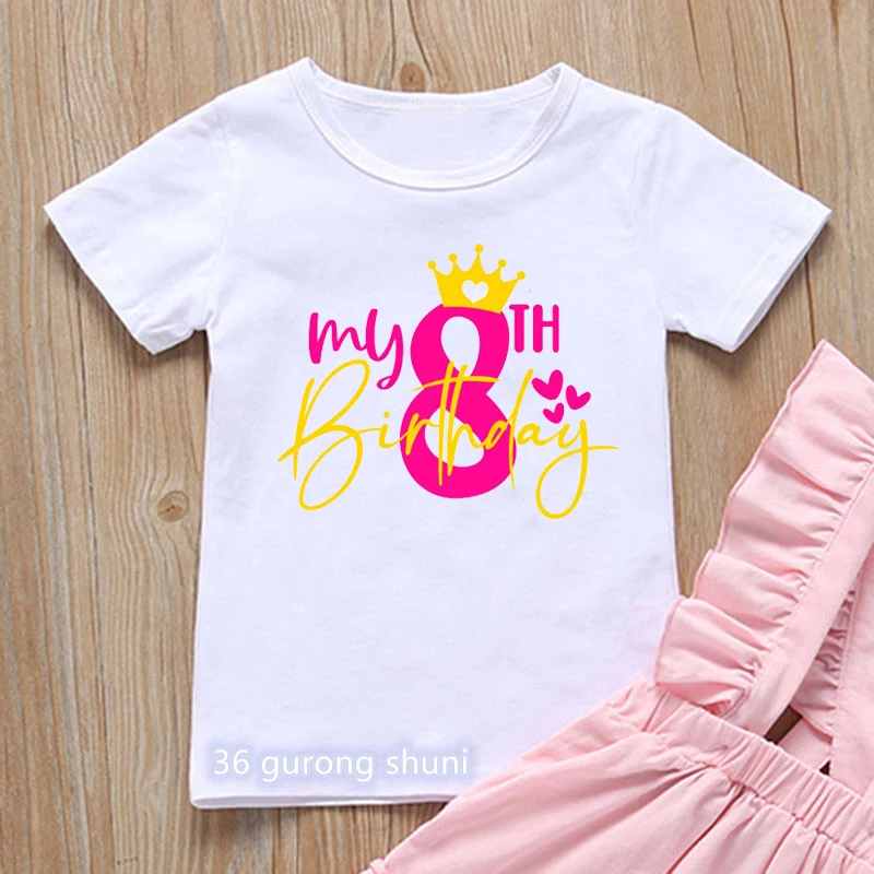 Newly girls t-shirt happy birthday 3 to 9 years old birthday graphic tees printing for kids birthday clothing boys tshirt tops november girl i m not old i am vintage graphic print tshirt girls women s clothing birthday gift t shirt femme summer tops tee