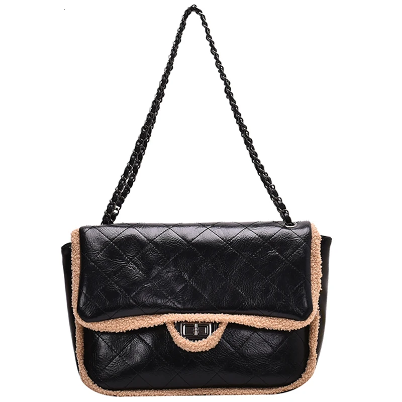 [BXX] Fur Designer Large Capacity Crossbody Bags For Women Winter Messenger Shoulder Bag Lady Chain Lock Handbags HJ812
