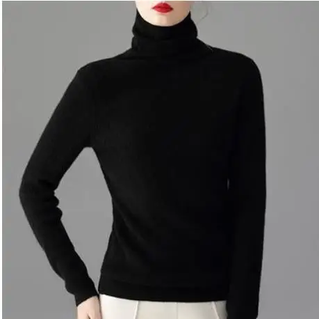 Водолазка кашемировый хлопковый пуловер свитер женский осенне-зимняя одежда Теплый джемпер свитер халат пуловеры женские свитера - Цвет: Черный