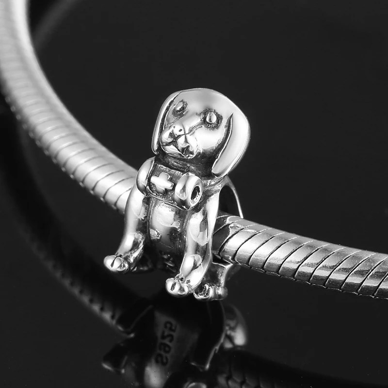925 стерлингового серебра эмаль собака форма бусины подходят Pandora Шарм браслет ювелирных изделий