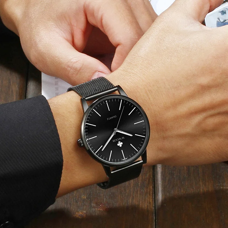 Reloj hombre WWOOR повседневные часы для мужчин модные черные водонепроницаемые