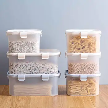 

1PC Clear Storage Containers Plastic Sealed Cans Kitchen Noodle Grain Beans Storage Box With Buckle