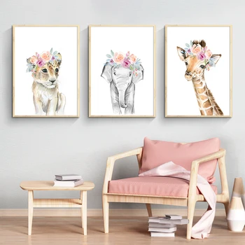 

Flower animalcanvasposterlionzebraelephant giraffe nurserywall art print paintingpaintingwallpicturekids babyroom decoration