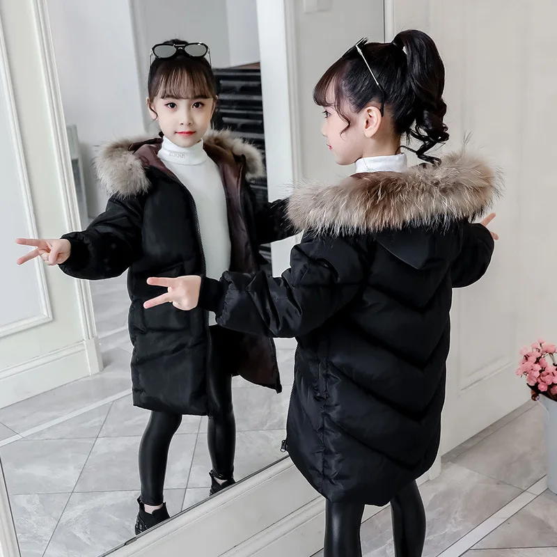 Новое модное длинное зимнее пальто из хлопка для девочек, Детское пальто, теплый пуховик для малышей, одежда для детей 3-8 лет