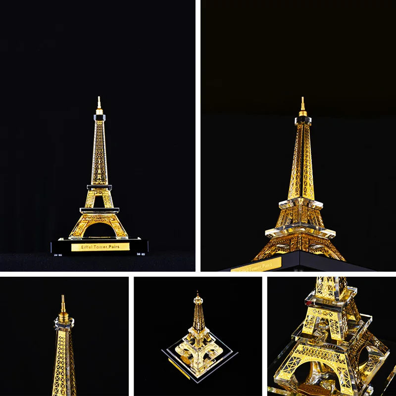  Paris Eiffel Tower Crystal inlaid with gold Assembling Souvenirs Decoration Tower building structur