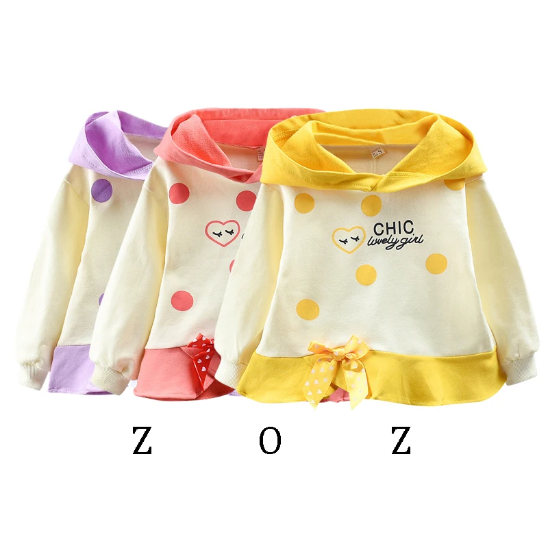 Одежда для маленьких девочек; Свободный Повседневный Топ с капюшоном и принтом; Милая Осенняя Толстовка в горошек с милым бантом для маленьких девочек
