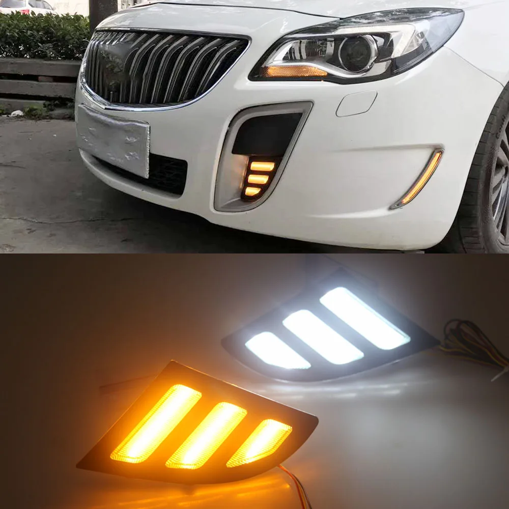 CNAutoLicht 2X LED Daytime Running Lights DRL Fog Lamp For Buick Regal GS With Turn Signal Lamp 2012 2013 2014 