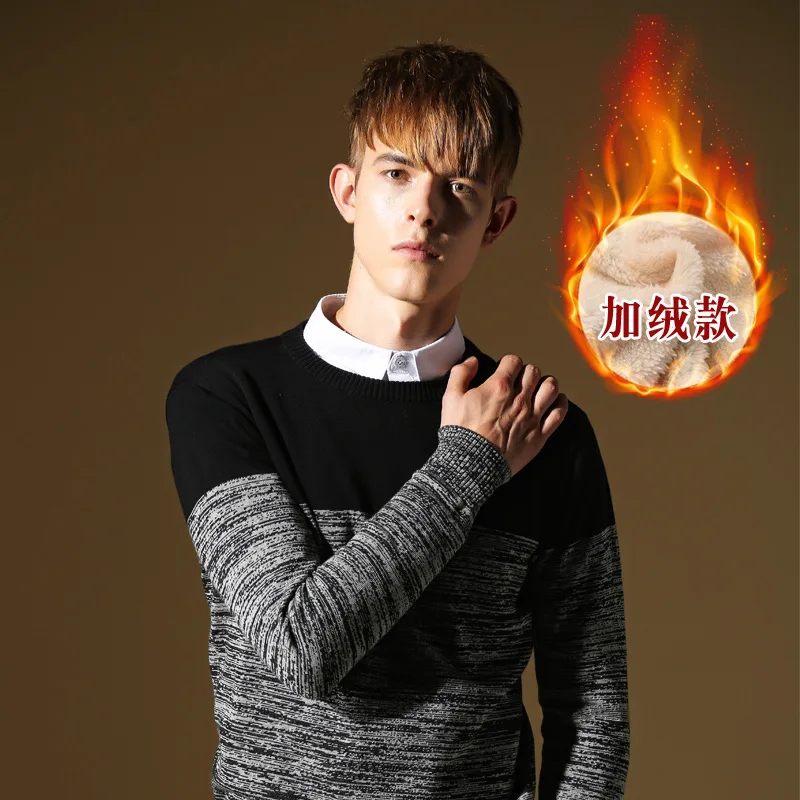 

Casual Crew Neck Pullover 100% Cotton Sweater Autumn Men's Brushed And Thick Warm Sweater Men'S Wear