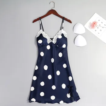 

Summer Strap Nightgown Intimate Satin Silk Sleepwear Nightdress Polka Dots Nightwear Sexy Lingerie пижама для женщин Sleepwear