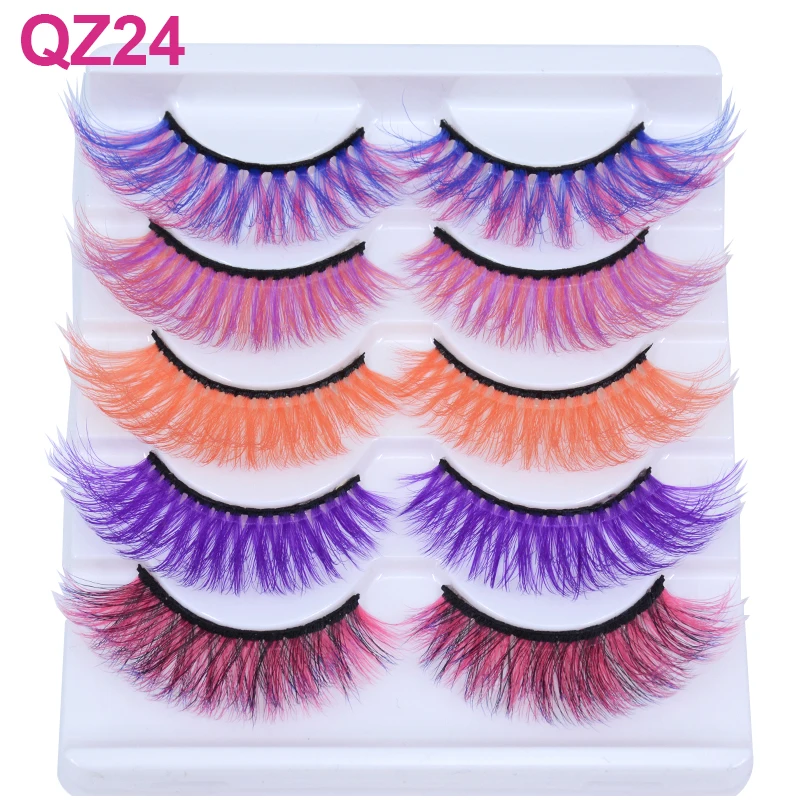 Kekelash 5 Pairs Red, Green, Yellow, Pink Colored Eyelashes for Wholesale Colorful 3D Faux Lashes in Bulk