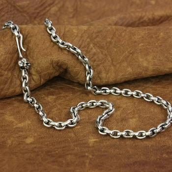 

Skull Clasp Simple Chain 925 Sterling Silver Mens Biker Rock Punk Necklace TA173