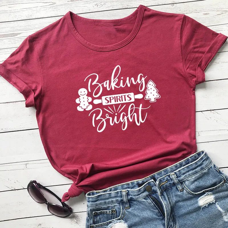 

Baking Spirits Bright Printed New Arrival Women's Summer Funny 100%Cotton T-Shirt Christmas Shirt Holiday Tees
