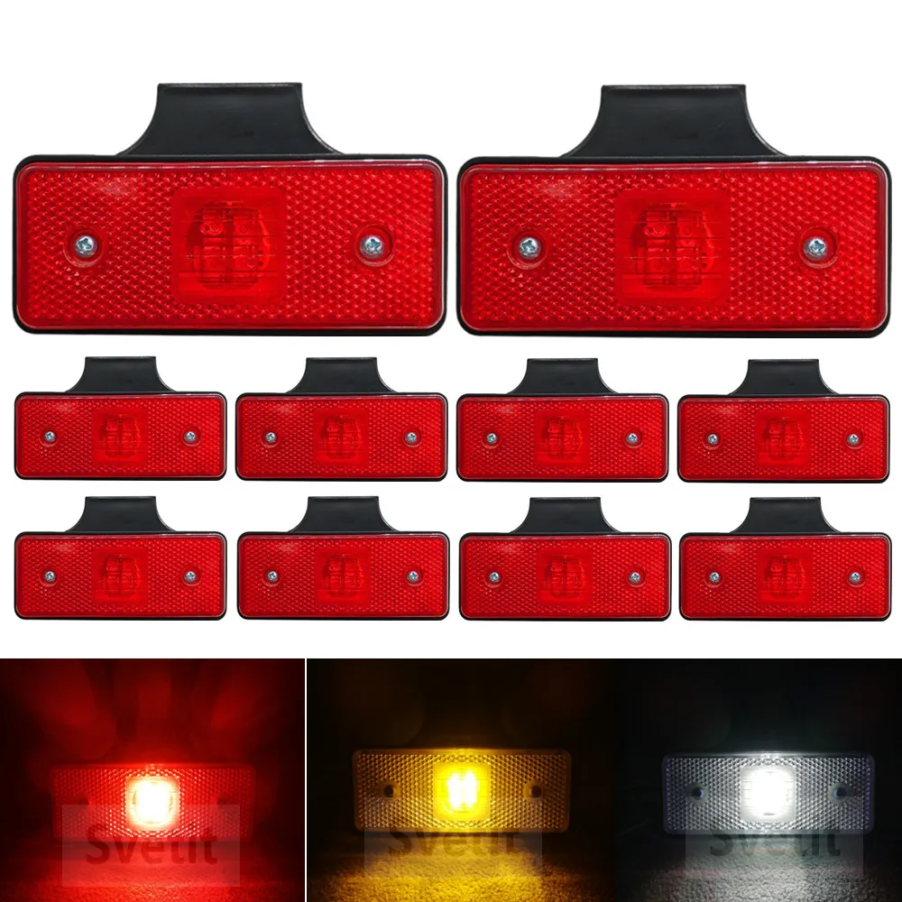 

10Pcs Trailer Side Marker LED Reflector 12V 24V Truck Side Lights Red White Amber