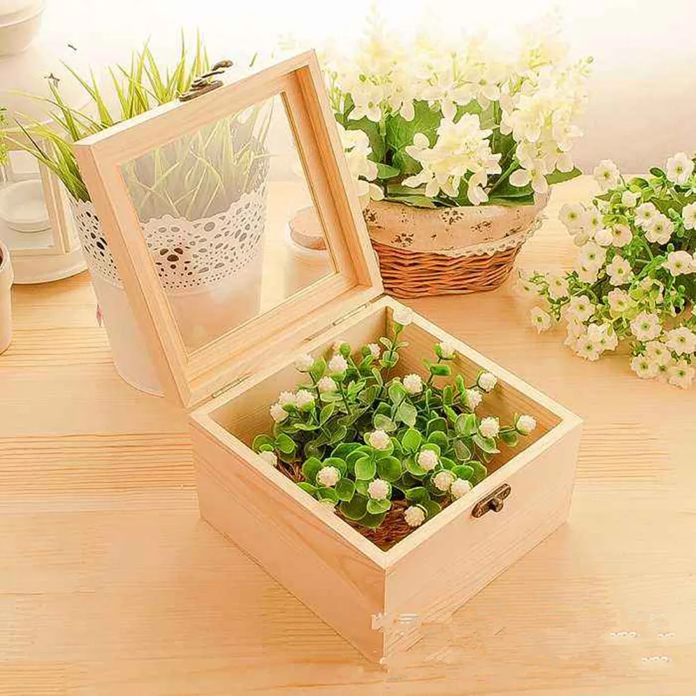 Wooden Lockable Box Glass Top Display Case Flower /Crafts /Gifts Packing Box