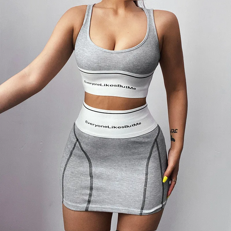 hirigin Two Piece Skirt Sets Womens Outfits Athleisure Sporty Bodycon Dress Sets Sexy Summer Two Piece Matching Sets 2