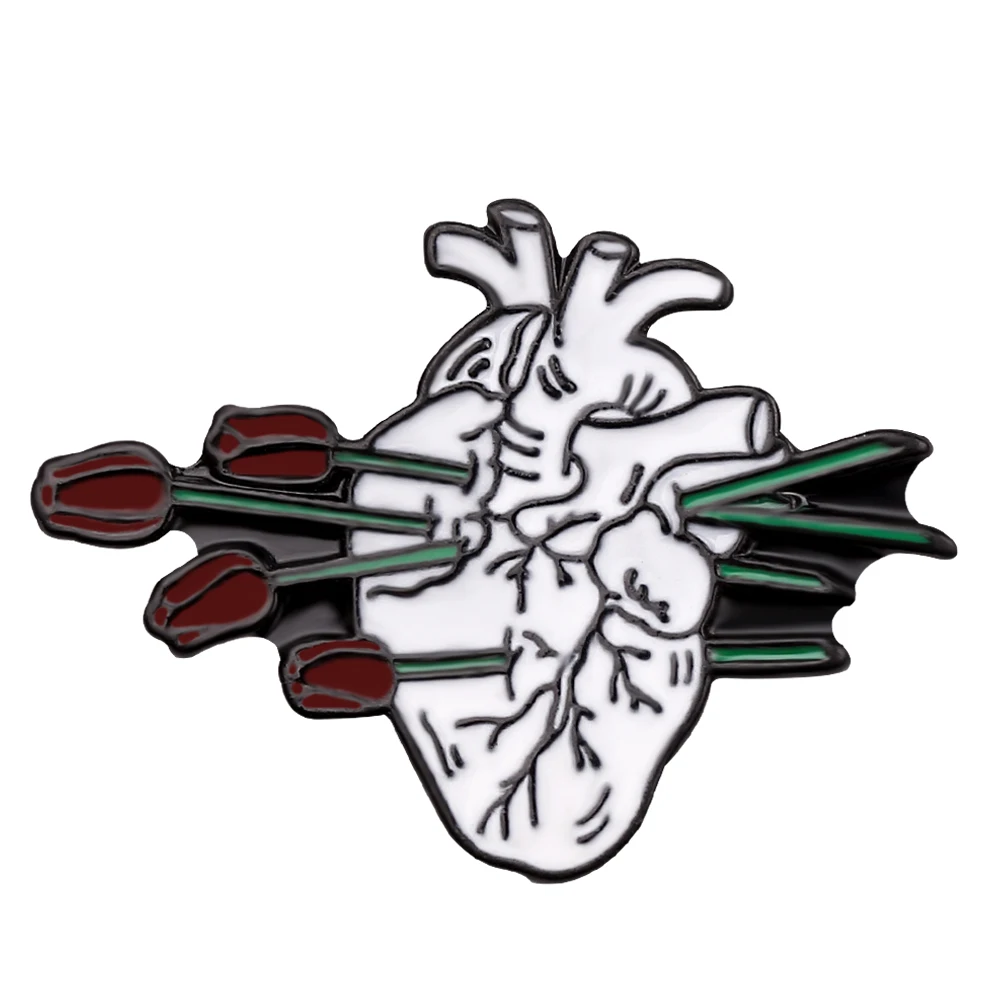 Punk Style Skeleton Love Heart Enamel Pins Self-deprecating Dark Punk Brooches Ocean Wave Whale Human Heart Lapel Pins Badges - Metal color: XZ747