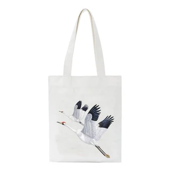 

Women Canvas Shopping Bag Flower Fruits Bird Print Female Schoolgirl Shoulder Bag Eco Handbag Tote Reusable Grocery Shopper Bag