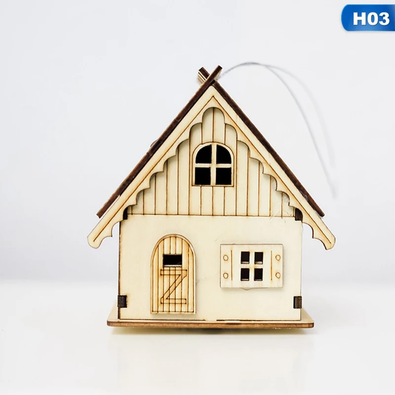 3 DIY светодиодный светильник, деревянный дом, Рождественская елка, украшение, лось, Санта Клаус, снеговик, подвесная подвеска, Рождественский Декор для дома - Цвет: 3