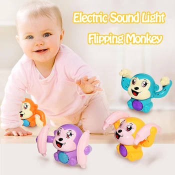 

Baby Toy Electric Flipping Monkey Light Music Children Animal Model Toy Voice Control Induction Cartoon Rolling Banana Toy
