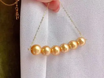 

D402 Pearl Necklace Fine Jewelry Solid 18K Gold Natural 7-8mm Round Golden Pearls Necklaces for Women