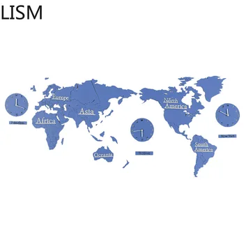 

World Map Living Room Nordic Large 3D Wall Clock Stickers Creative Wooden Silent Clocks Wall Home Decor Modern Decor Reloj De