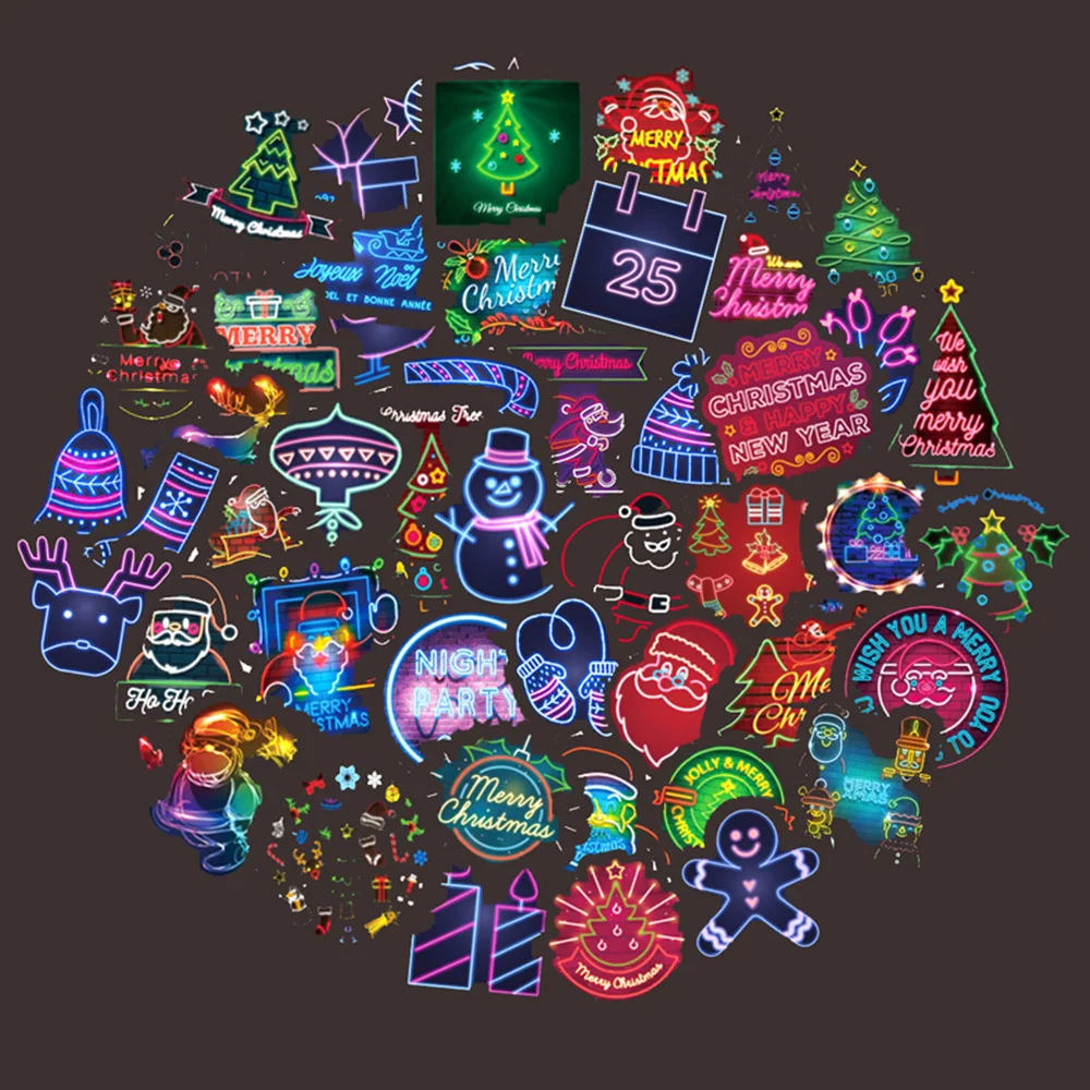 

50 Pcs/lot Neon Light Sticker Halloween Christmas Gifts Anime Animal Cute Decals Stickers to Laptop Suitcase Guitar Fridge Car