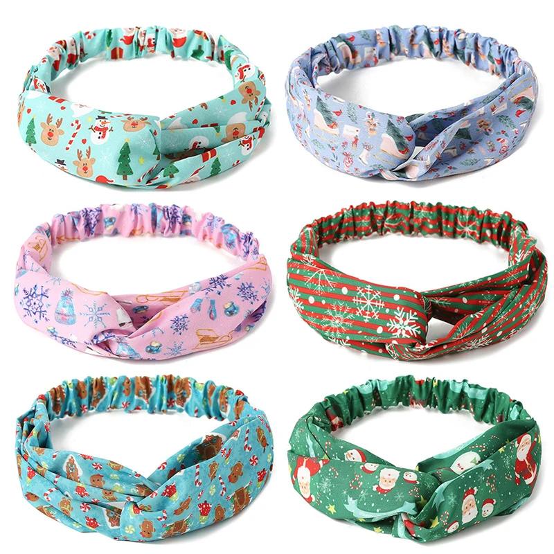 

Christmas Rabbit Ears Headband Cross Knotted Elastic Hair Band Accessories Printed Head hoop Headwrap Women Girls Hairband