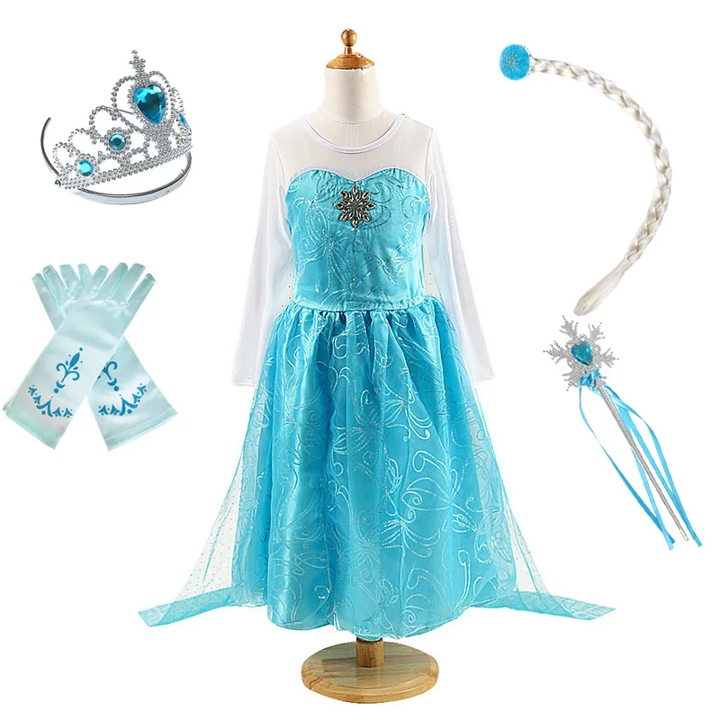 Dress and S01 Платье принцессы Эльзы и Эльзы для девочек; детский летний костюм с накидкой; Детские вечерние платья Снежной Королевы на Хэллоуин; платье для костюмированной вечеринки - Цвет: Dress and S01