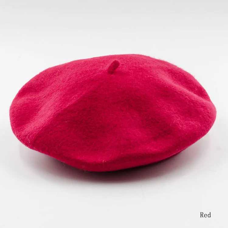 Red Fashion Autumn Winter Wool Beret Women Ladies Warm Winter Hats Women Solid Color Painter Hat French Bonnet Beanie Ski Cap - Цвет: Red