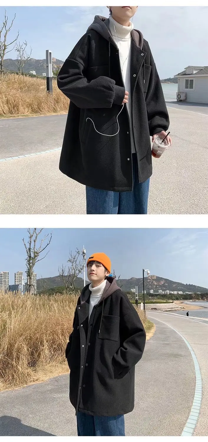 Générique Manteaux En Laine Pour Hommes Manteaux Longs, Longueur Croisée Veste Longue À Pois Avec Poches Veste Épaisse Business Casual Smart Jacket Coupe Régulière Veste Trench Chaude D'Hiver