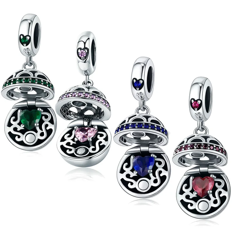 

FURUYA 100% 925 Sterling Silver Love Gift Box Dangle Ball Charm 4 Colors CZ Charms fit Original Pandora Bracelet Beads Jewelry