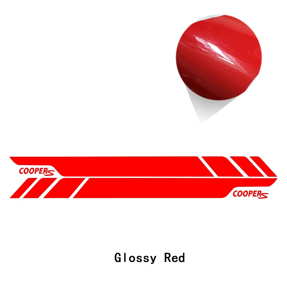 glossy red 2 шт. автомобильный Стайлинг Cooper S графика виниловая наклейка гоночная дверь боковые полосы наклейка для MINI Cooper S Clubman F54 JCW аксессуары - Название цвета: glossy red