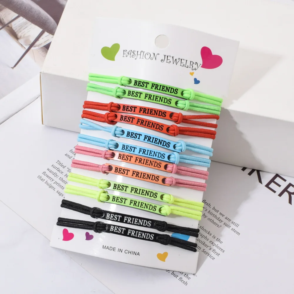 

Fashion Best Friend Acrylic Charm Strong Elastic Bracelet Set Colored Owl Printed Bracelet Hand Woven Shell Soft Sheer Bracelet
