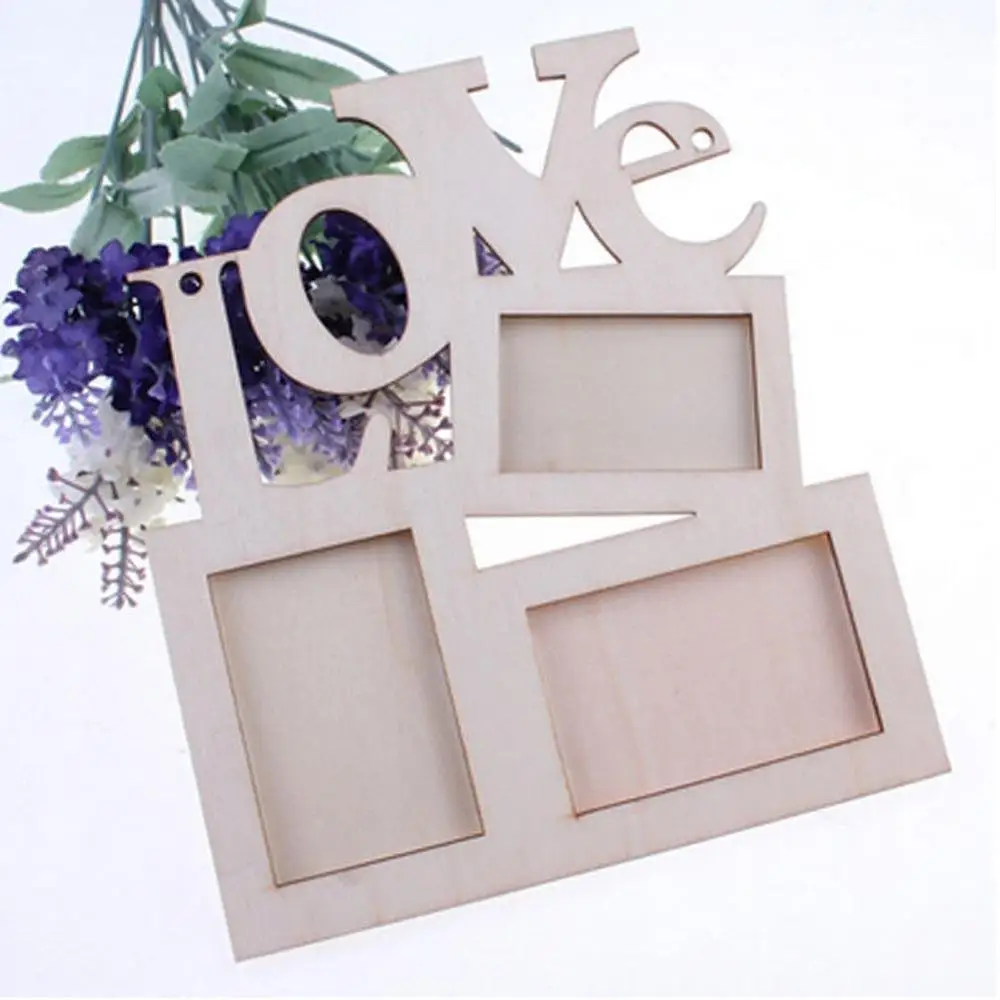 

Hollow Tri-ply Wood Blank Love DIY Painting Picture Photo Frame Home Decor DIY Love Wooden Family Frames Blank Art Home Ornament